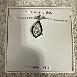 Silver Plated Teardrop Pendant Necklace with Crystal Accent - Silver